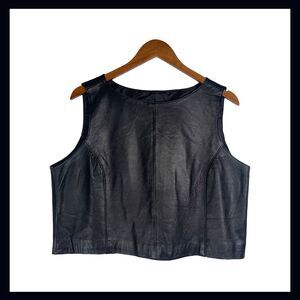 R2R Black Genuine Leather Sleeveless Top Women’s 1X Tank Minimalist 90s Y2K